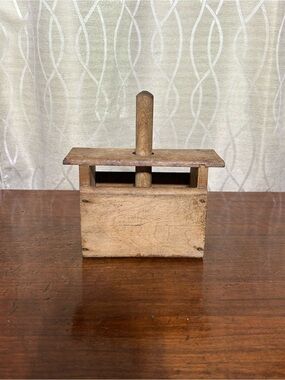 Antique Rustic Wooden Butter Mold — Natural Wood